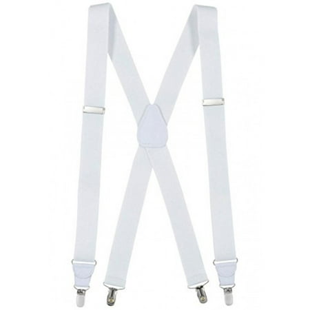 Floral Leather Suspenders - Mens Elastic X-Back Adjustable Clip-on Suspenders With leather Trim - White (Regular, 46