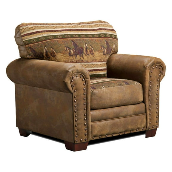 American Furniture Classics Microfiber Wild Horses Arm Chair in Brown