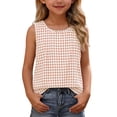 thumbnail image 2 of Maean Girl's Cotton Linen Tank Top Plaid Crew Neck Sleeveless Shirts Summer Lightweight Breathable Beach Clothes, 2 of 7