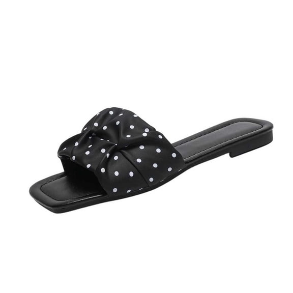 Achuyrbd Women's Casual Polka Dot Square Toe Flat Slide Sandals Ruched Knot Summer Beach Outdoor