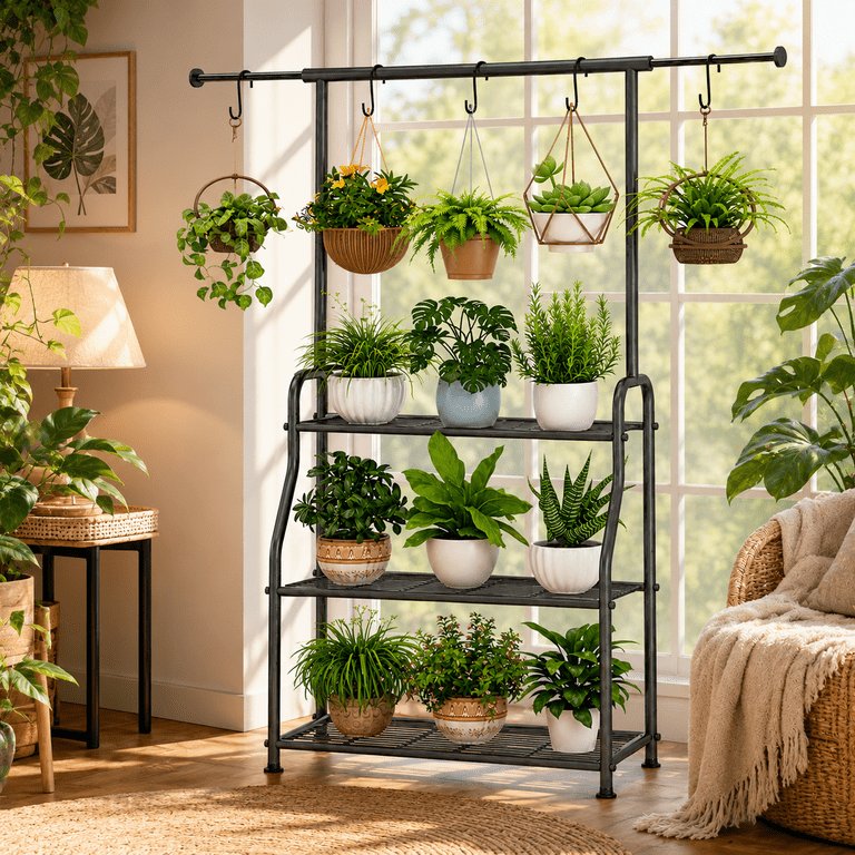 Flower Rack Rack For Store Indoor Outdoor Plant Stand, Heavy Duty Metal 3-Tier Hanging Plant Shelf ...