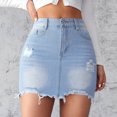 thumbnail image 3 of THDHVS Jean Skirt,Denim Skirt,Women Denim Skirt High Waist Hem Stretch Ripped Casual Mini Jean Skirts Light Blue XL, 3 of 5