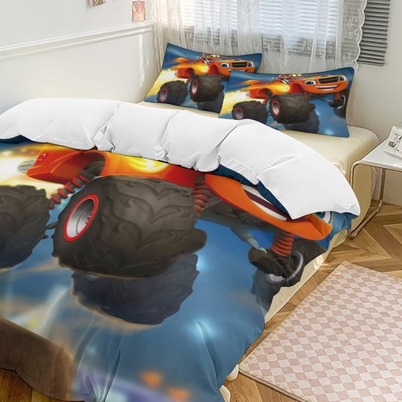 Blaze And The Monster Machines Duvet Cover Bedding Set Cartoon Print Soft Quilt Cover 3 Pieces, 1 Comforter Cover & 2 Pillowcases for Kids Teens Boys Girls Room Decor 86"x70"