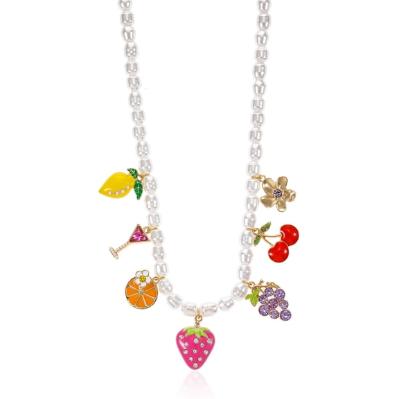 Packed Party Fruit Salad Charm and Pearl Necklace, 1 Piece