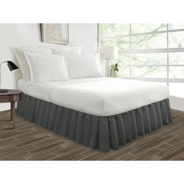 Jupe de Lit à Volants, Ajustement Facile, Retombée de 21 Pouces, en Microfibre, Jupe de Lit Décorative Format Double, Gris Foncé