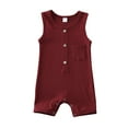 thumbnail image 1 of Gupgi Baby Summer Romper, Solid Color Sleeveless Button Closure Ribbed Jumpsuit, 1 of 9