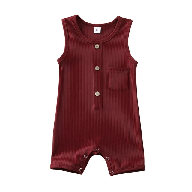 Gupgi Baby Summer Romper, Combinaison Côtelée à Bouton Sans Manches de Couleur Unie