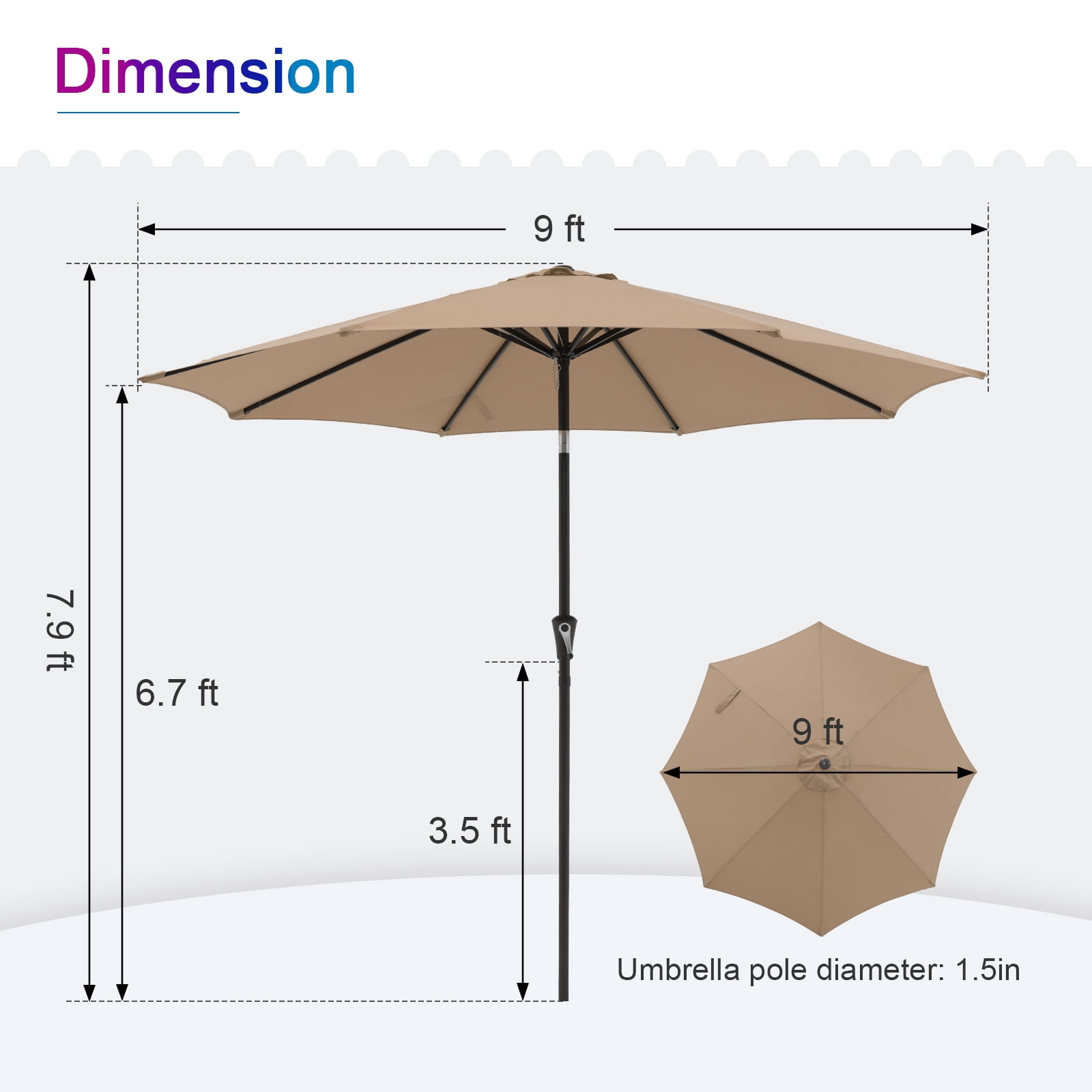 COBANA 9ft Patio Umbrella, Outdoor Table Market Umbrella with Push Button Tilt and Crank, Beige