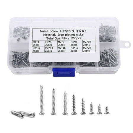 

fanshao 250Pcs Iron M2 Cross Head Countersunk Self Tapping Screws Mixed Fastener Set Kit