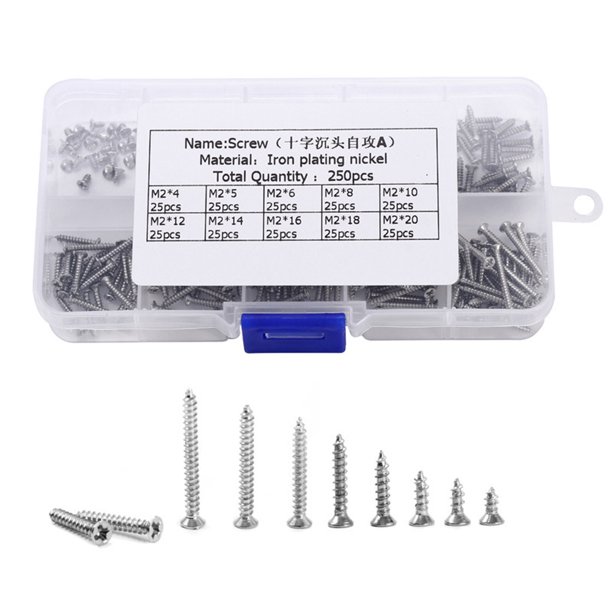 SANWOOD Screw Kit 250Pcs Iron M2 Cross Head Countersunk Self Tapping