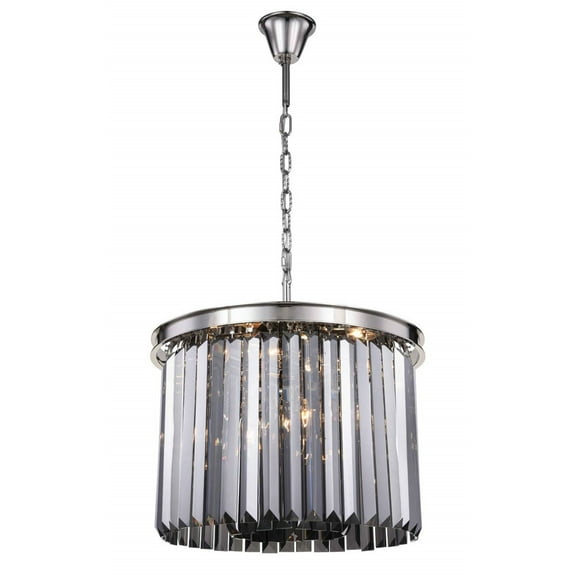 Sydney 6 light Polished nickel Pendant Silver Shade (Grey) Royal Cut Crystal