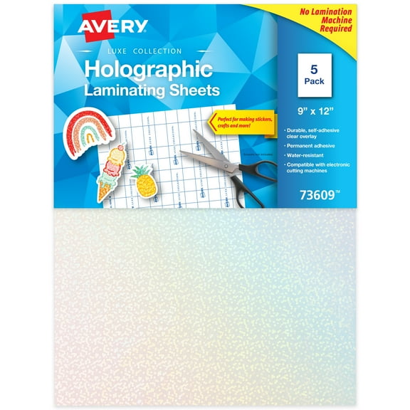 Avery Holographic Laminating Sheets, 9" x 12", 5 ct (73609)