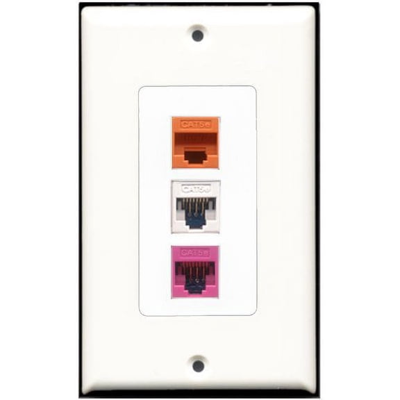 RiteAV - 1 Port Cat5e Ethernet White 1 Cat5e Ethernet Pink 1 Cat5e Ethernet Orange Wall Plate Decorative