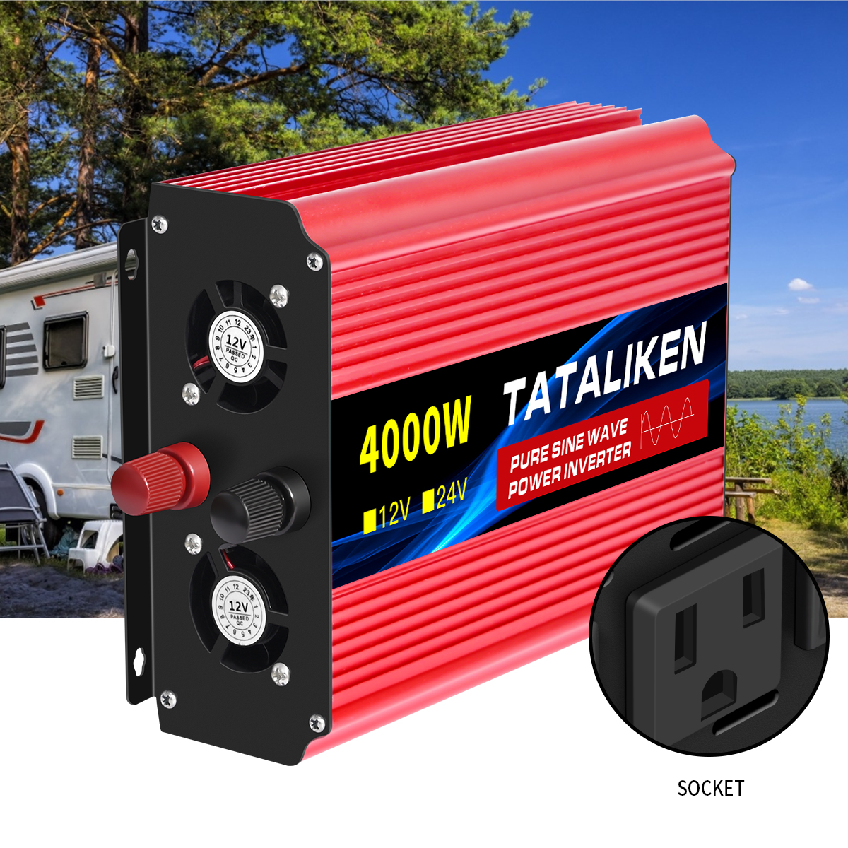 Power Inverter 10000W DC 12V to AC 110V 60HZ Pure Sine Wave Inverter with LCD Display Remote Control 4AC Outlets