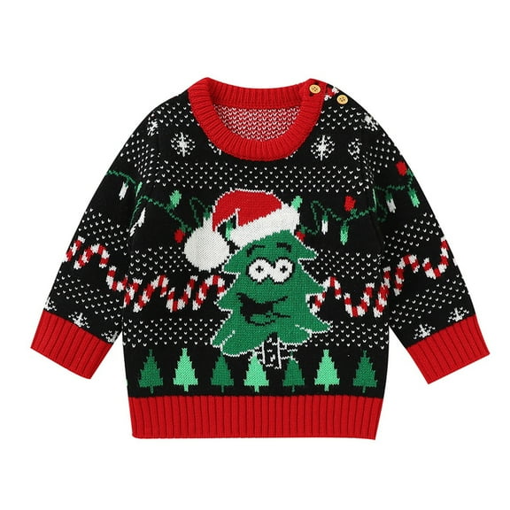 Otqutp Toddler Fashion Clothes Set for Xmas Baby Girl Boy Cute Long Sleeve Christmas Tree Knitted Sweater Pullover Tops Autumn Winter Warm Family Matching Outfits(Black,18-24 Months)