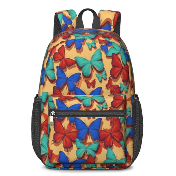 Colorful Butterfly Pattern 17" Waterproof Oxford School Backpacks for Teens, S-Shape Padded Straps, for School, Travel, Hiking, Camping