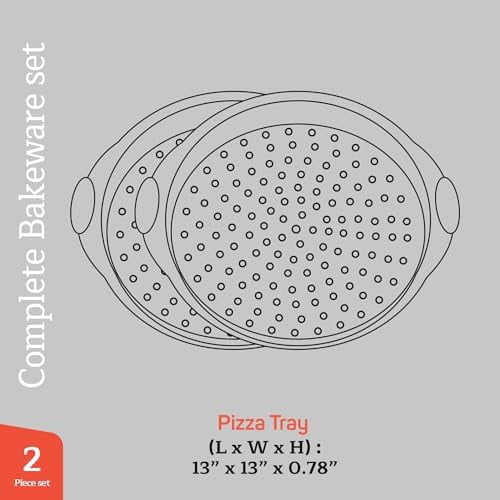 Nonstick Pizza Pan Set with Silicone Handles, Round Carbon Steel Tray 2 Pack 13-Inch with Perforated Holes, Oven & Dishwasher Safe Gray