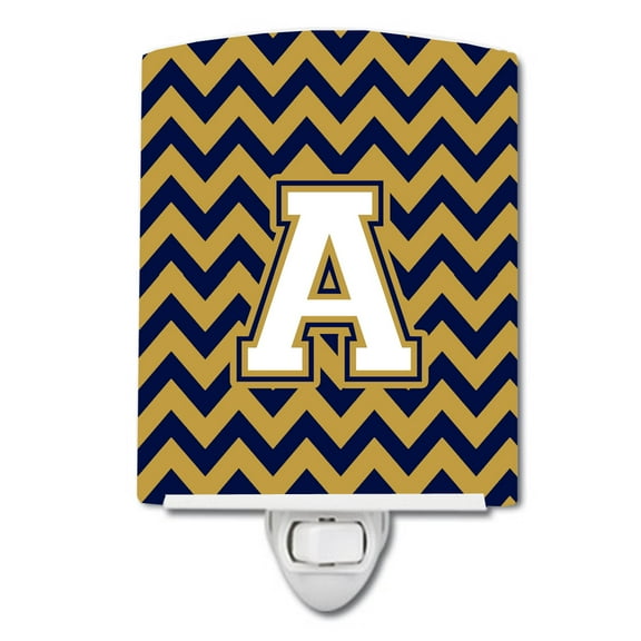 Caroline's Treasures CJ1057-ACNL Letter A Chevron Navy Blue and Gold Ceramic Night Light, 6x4x3", multicolor