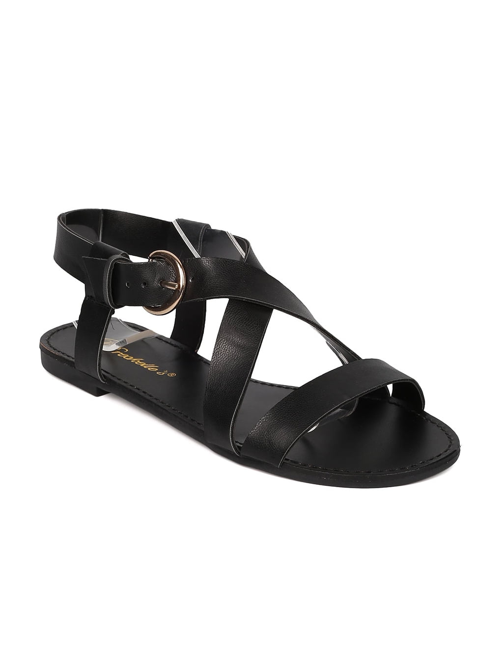 New Women Breckelles Sara-25 Leatherette Open Toe Cross Band Flat Sandal