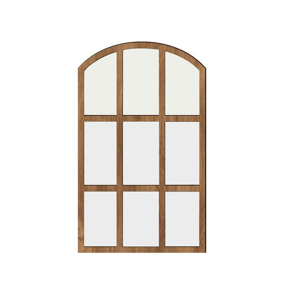 Lipstore Arched Window Pane Mirror Imitation Window Mirror Wall Mounted Decorative Mirror Brown