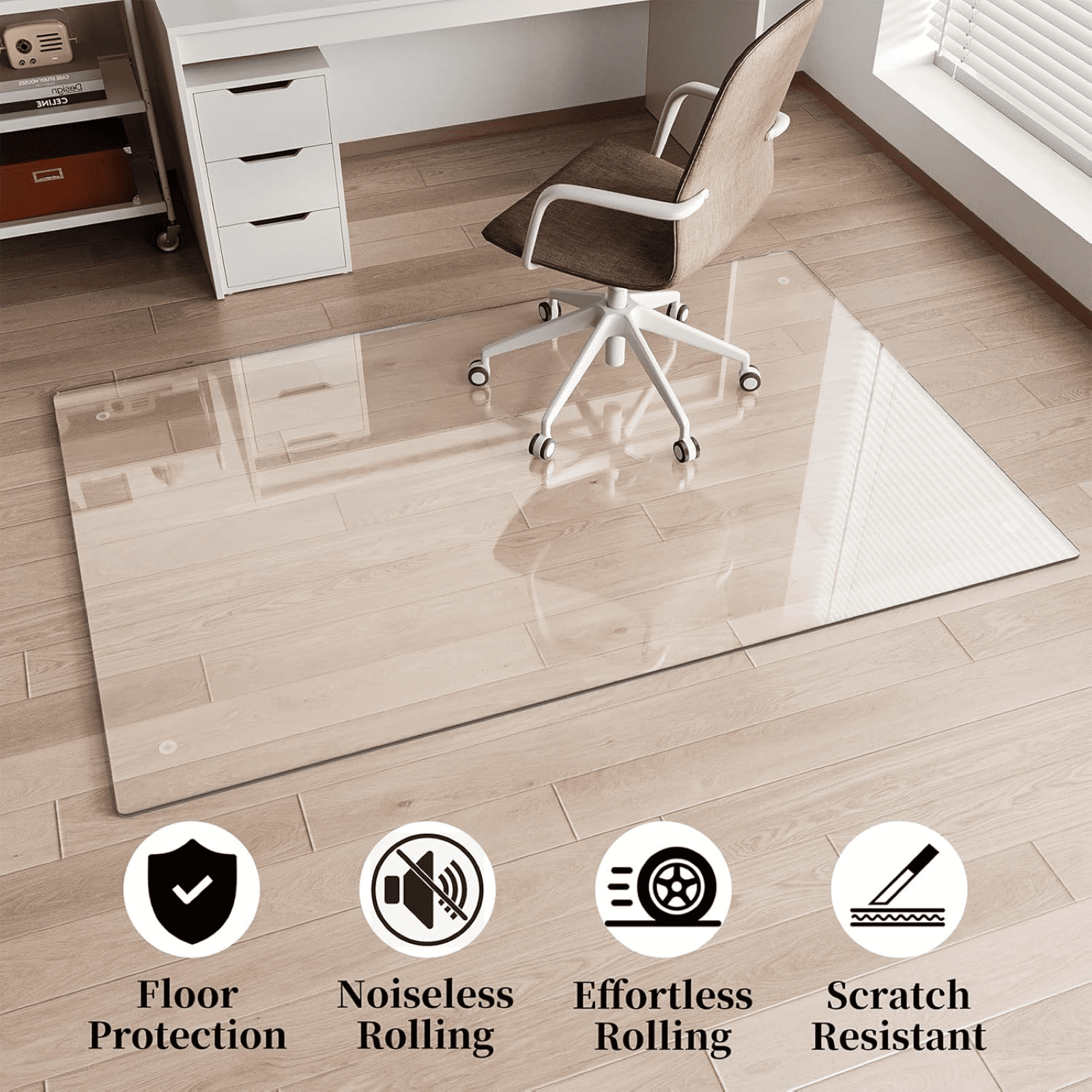 GRAHMCY 46"x55" Office Chair Glass Mat Tempered Glass Mat for Carpeted or Hardwood Floors,Clear