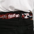thumbnail image 4 of Friday the 13th Belt, Seatbelt Buckle Belt, Friday the 13th Jason Voorhies Mask Text Black Red White, Youth 22 to 32 Inches, 4 of 9