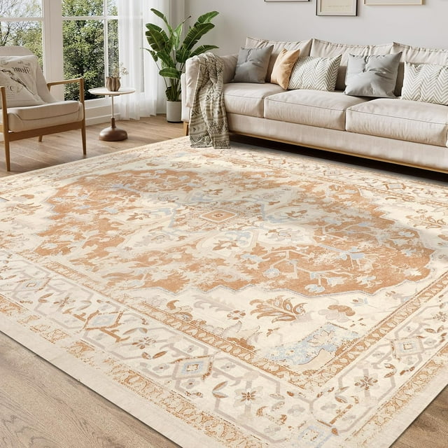 Vintage Area Rug x Washable Living Room Rug Indoor Print Accent Rugs for Bedroom Distressed Thin Throw Rugs Carpet for Living Room Kitchen Entryway