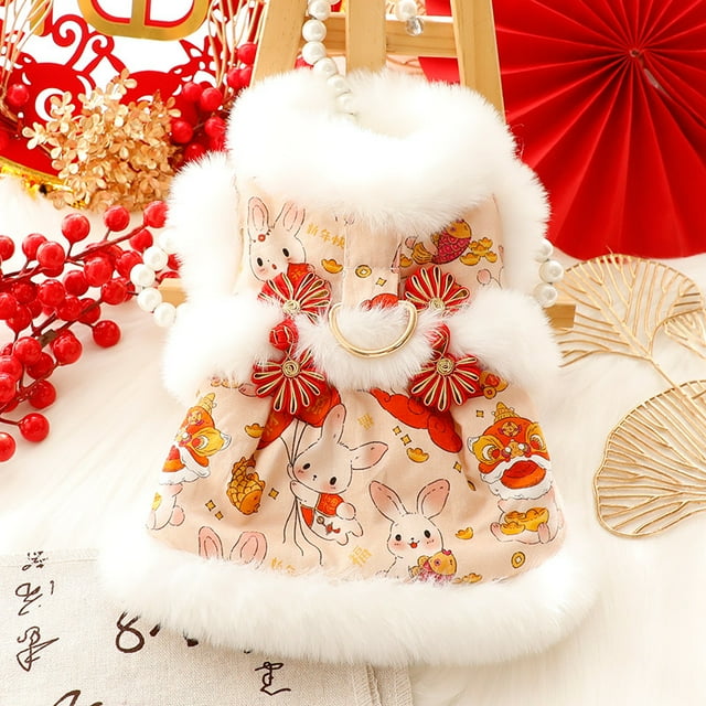 Ropa para perros, ropa de otoño e invierno, ropa de princesa para gatos, ropa acolchada de algodón, traje Tang, peludo, festivo de Año Nuevo, perro pequeño, mascota de peluche 4353