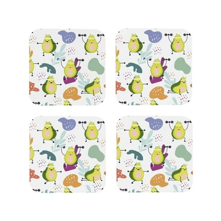 

Junzan Orange Green Avocado Print Coasters for Drinks - Leather Coasters Set of 4 for Coffee Table for Housewarming/Kitchen/Bar/Decor-Square