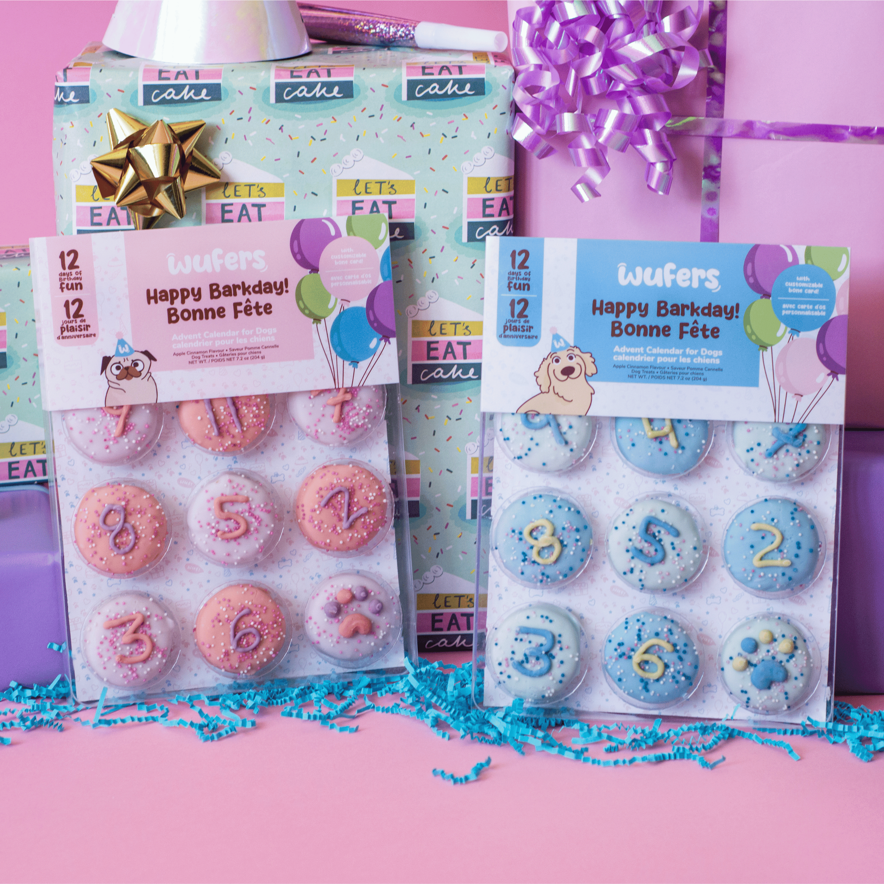 Wufers Happy Barkday Dog Advent Calendar – 12 Day Birthday Countdown Dog Treats, Decorated Soft-Baked Dog Cookies, Birthday Gift for Dogs, Made in North America