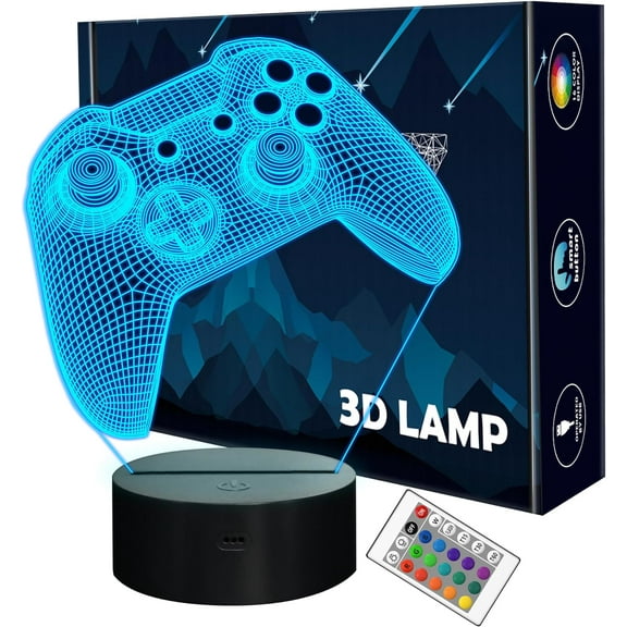 MYKOMI 3D Gamepad Night Light, Game Console Illusion lamp with Remote   Touch 16 Color Flashing Changing   Timer Desk Lamps Kids Room Decor Best Festival Birthday Gifts for Game Fan