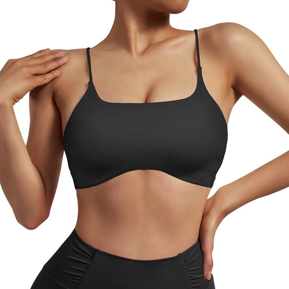 RXRXCOCO Spaghetti Strap Womens Sports Bras Workout Padded Sports Bra Backless Yoga Bra