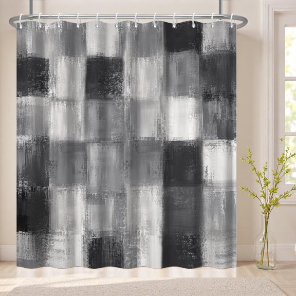 Black And White Abstract Plaid Shower Curtain for Bathroom Modern Geometric Check Fabric Shower Curtain 71x71 inches