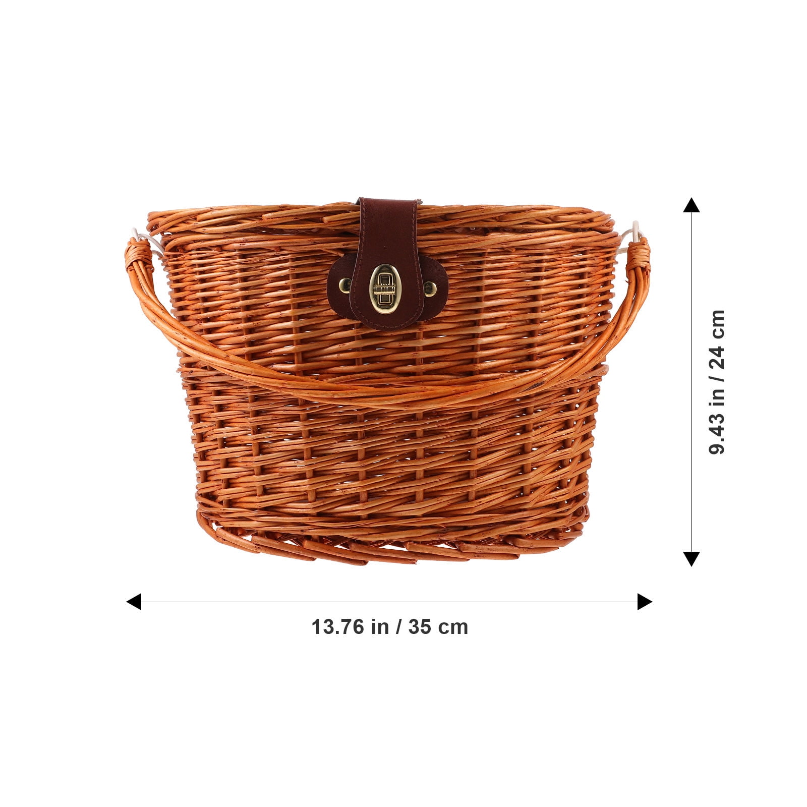 FOMIYES Brown Wicker Bike Basket with Lid and Handle, Front Handlebar Storage Basket for Accessories