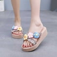 thumbnail image 2 of Lovskoo 2024 Women's Slippers Open Toe Ethnic Style Flower Slippers Platform Beach Flip-Flops Floral Summer Comfortable Shoe Blue, 2 of 8