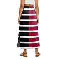 thumbnail image 6 of Womens Striped Print Maxi Skirt High-waisted Drawstring Swing Mid-length Side Slits Boho Beach Vacation Long Skirts Black 2XL, 6 of 6