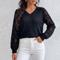 thumbnail image 2 of FRSASU Women's Cropped Sweaters V-Neck Long Sleeve Lightweight Soft Crochet Casual Pullover Knit Sweater Tops Black, 2 of 8