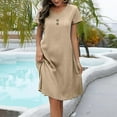 thumbnail image 4 of Akafmk Summer Dresses for Women Casual Dresses,Solid Color V-Neck Short Dress Short Sleeve Mini Dresses Cotton Linen A Line Beach Sundress, 4 of 5