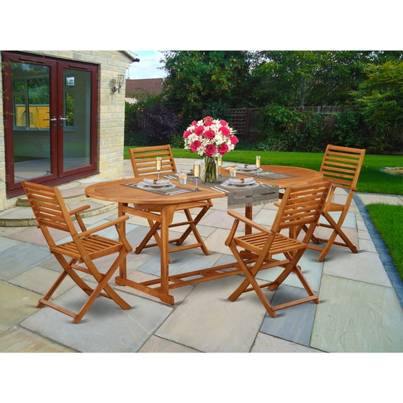 Acacia Wood Dining Set - 5 Piece Outdoor Table & Chairs - Patio Furniture Set for Backyard