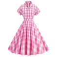 thumbnail image 6 of safuny Women's Tea Length A Line Dress Plaid Bowknot Trendy Dresses Holiday Short Sleeve Crew Neck Elegant High Waist Retro Prom Party Pink S, 6 of 9