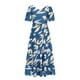 thumbnail image 5 of Puntoco Vestido De Manga Corta Con Cuello En V, Estampado Floral Informal Para Mujer, Manga Abullonada, Lazo Fruncido, Sin Espalda, En Capas, Azul, Xl, 5 of 6
