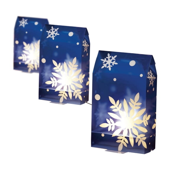 Indoor/Outdoor Snowflake Flickering Luminary Christmas Pathway Lights, Blue and White, Set of 3, by Holiday Time