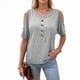 thumbnail image 2 of Blusas con Hombros Descubiertos para Mujer, Grandes, Cuello en V, Corta, Ropa de Verano, Túnicas Abotonadas, Gris, Talla S, 2 of 7