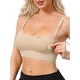 thumbnail image 4 of INSPIRE CHIC Nursing Bras for Women Wireless Push Up V Neck Maternity Bralettes Full Coverage Breastfeeding Bra with Adjustable Straps S Apricot, 4 of 4