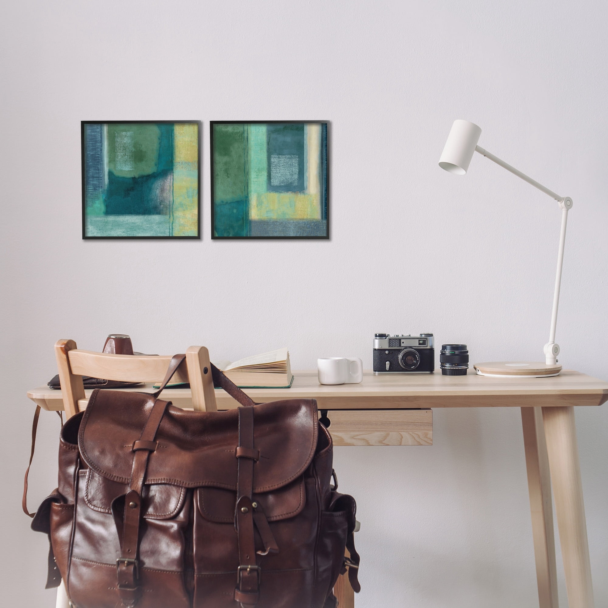 Stupell Industries Asymmetrical Soft Abstract Shapes Blue Green Yellow Black Framed by Brent Nelson