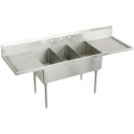 Elkay WNSF8372LR6 Weldbilt 120 x 27-1/2 x 14 Triple Scullery Sink, 24 Dual Drainboards, 6 Holes, 14-Gauge Stainless