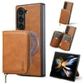 thumbnail image 5 of 2 in 1 Detachable Wallet Case for Samsung Galaxy Z Fold 7, Classic PU Leather Card Slots Kickstand Zipper Pocket Shockproof Phone Case Cover Compatible with Magsafe for Galaxy Z Fold 7 - Brown, 5 of 7