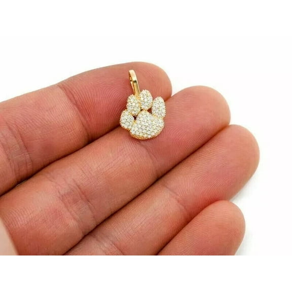 Aishvi Jewels 1.80 Ct Round Cut Diamond Lab Created Dog Paw Print Pendant 14K Yellow Gold Plated 18"Chain 925 Sterling Silver