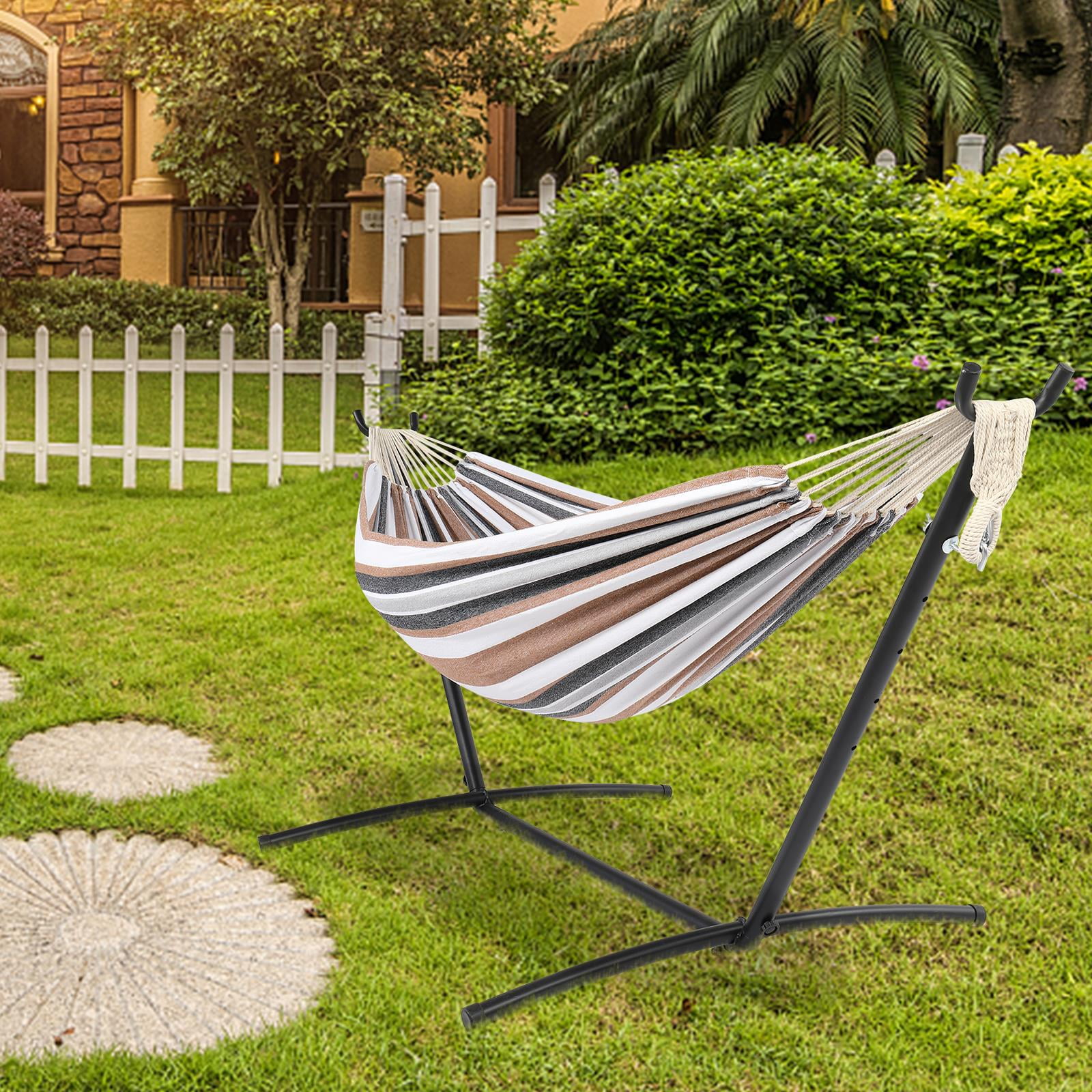 Ktaxon 9ft 200*150cm Polyester Cotton Hammock Hammock Set Coffee Strip