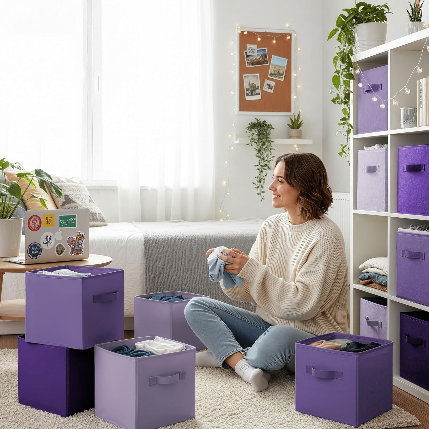GRANNY SAYS Cube Storage Bins, 11 Inch Foldable Fabric Storage Baskets for Organizing, Dual Handle Organizer Bins, 6-Pack, Purple Gradient